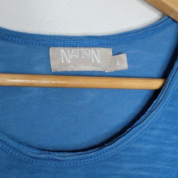 Nation LTD Paulette Ruffle Tank Blue Crew Neck Cotton Women's‎ Size Large L - Picture 3 of 4